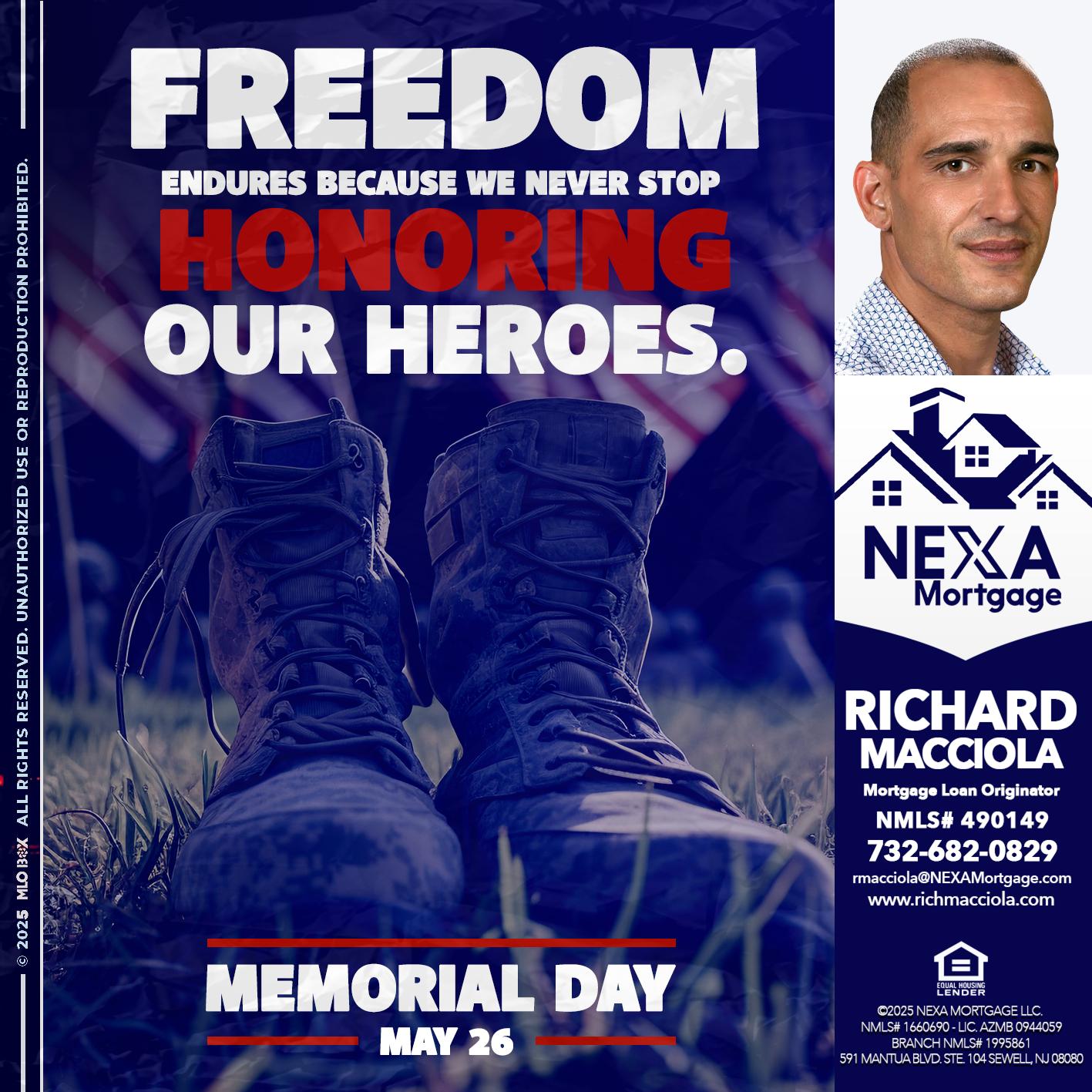 Memorial Day - Richard Macciola -Mortgage Loan Originator