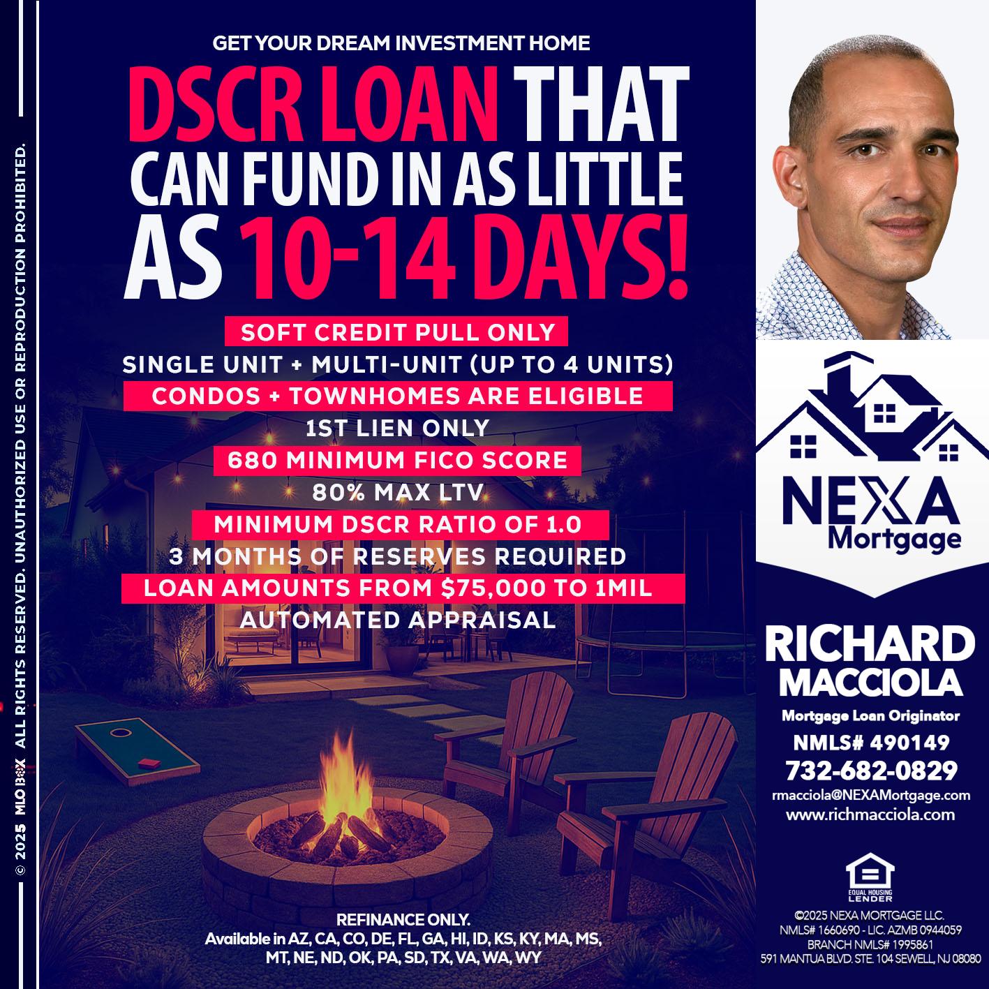 DSCR LOAN - Richard Macciola -Mortgage Loan Originator