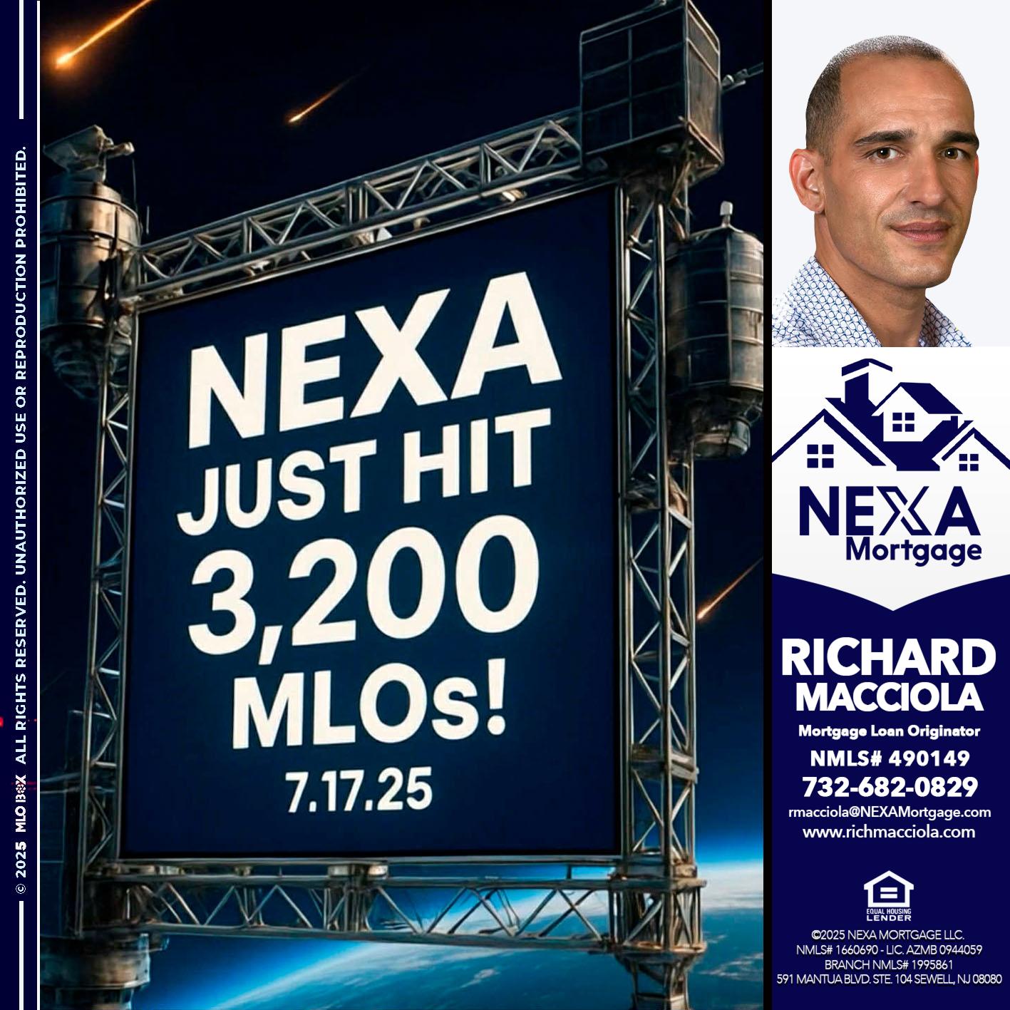 NEXA JUST HIT 3,200 - Richard Macciola -Mortgage Loan Originator