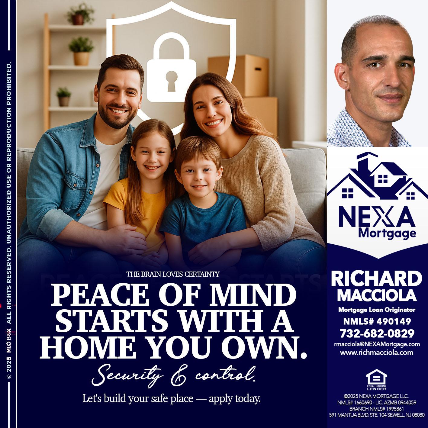 peace of mind - Richard Macciola -Mortgage Loan Originator