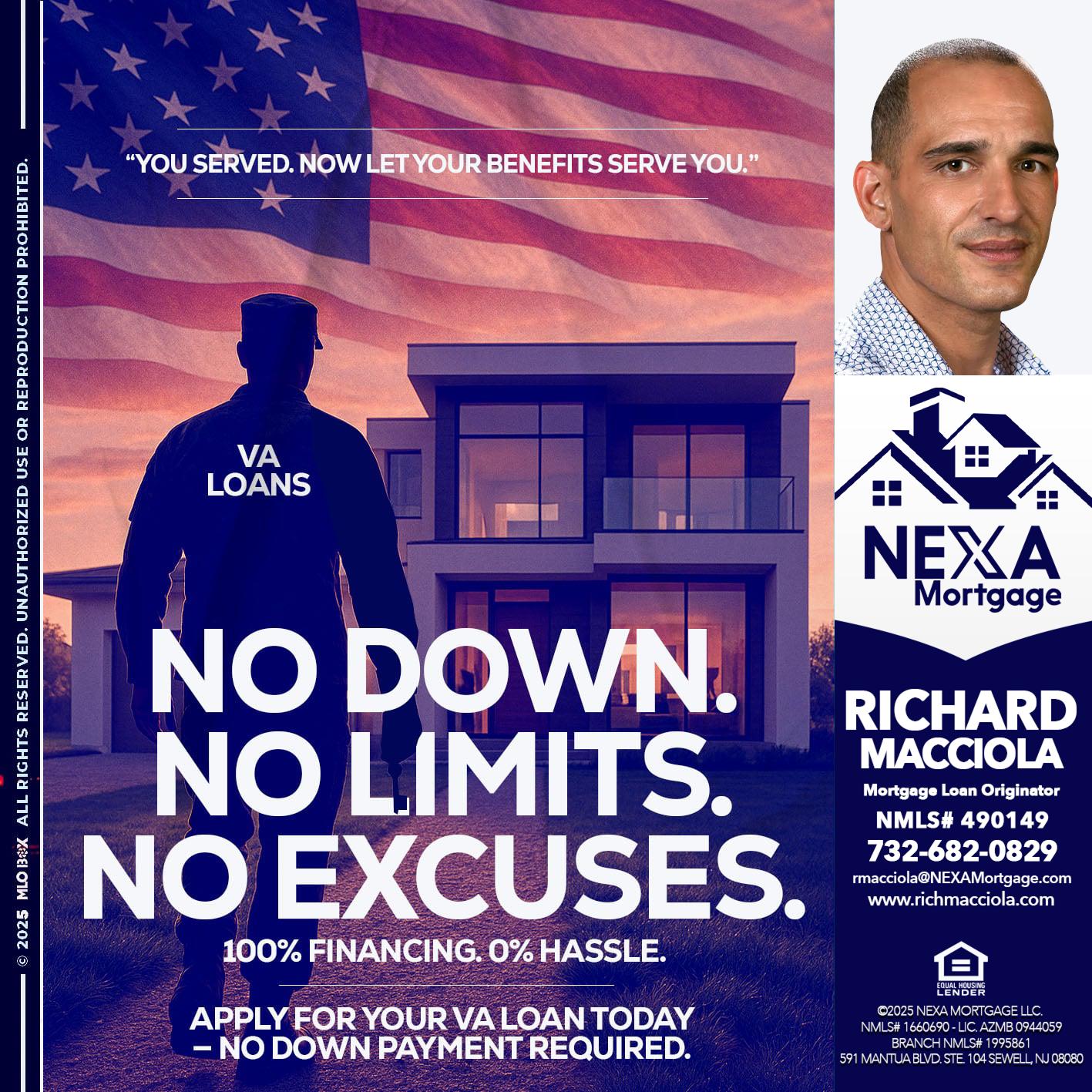 NO DOWN. NO LIMIT. - Richard Macciola -Mortgage Loan Originator