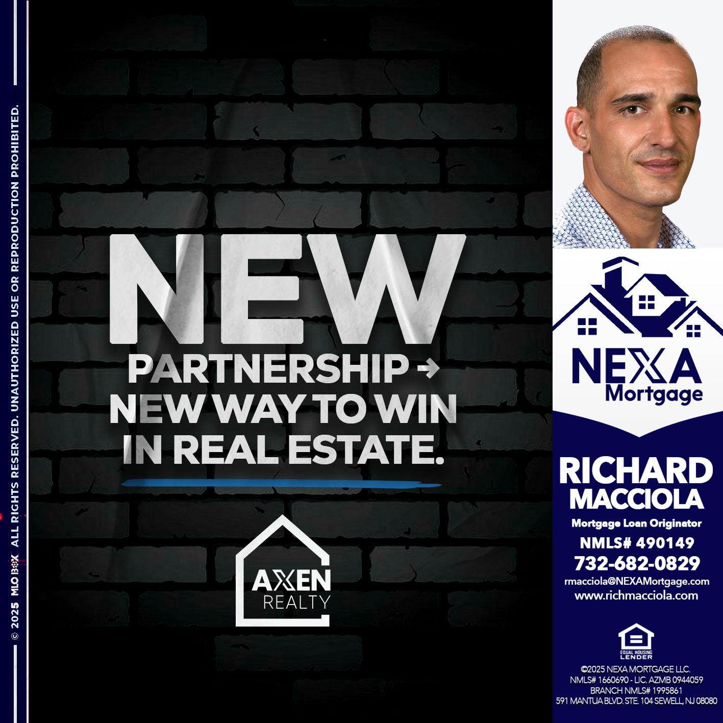 new partnership - Richard Macciola -Mortgage Loan Originator