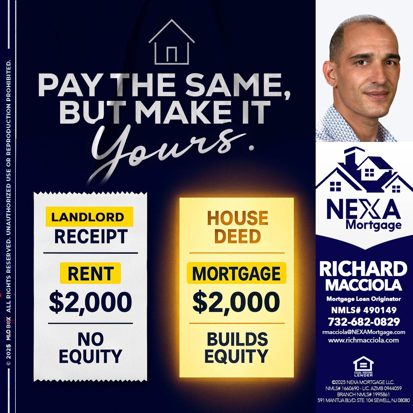 pay the same - Richard Macciola -Mortgage Loan Originator