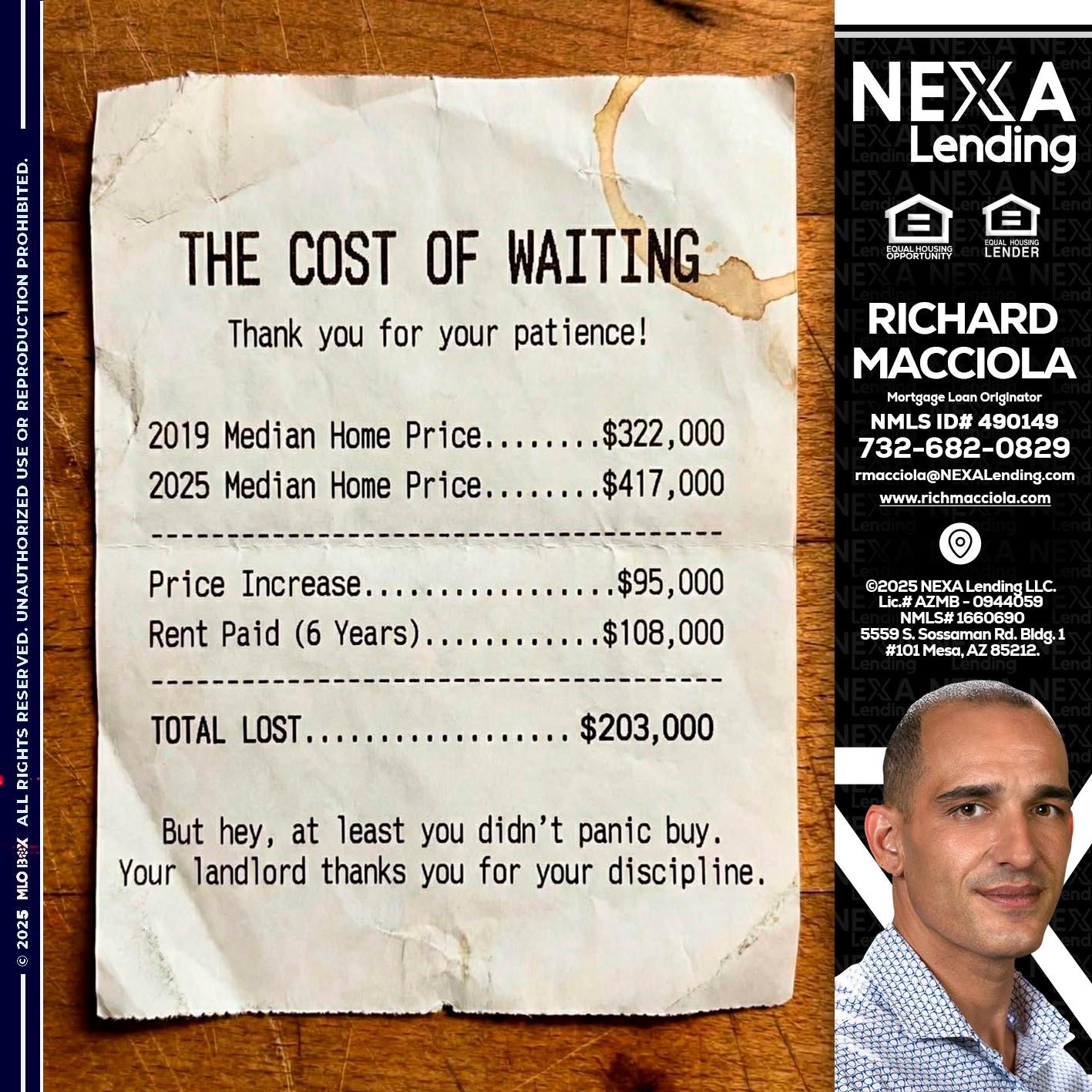 THE COST OF WAITING - Richard Macciola -Mortgage Loan Originator