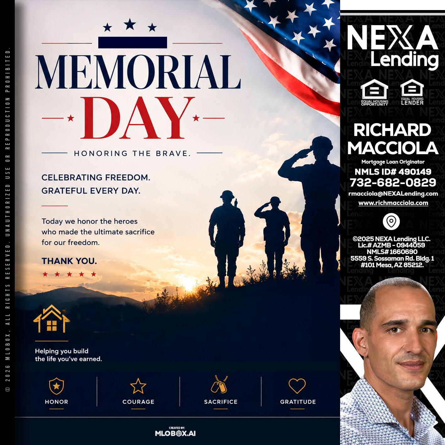 MEMORIAL DAY - Richard Macciola -Mortgage Loan Originator