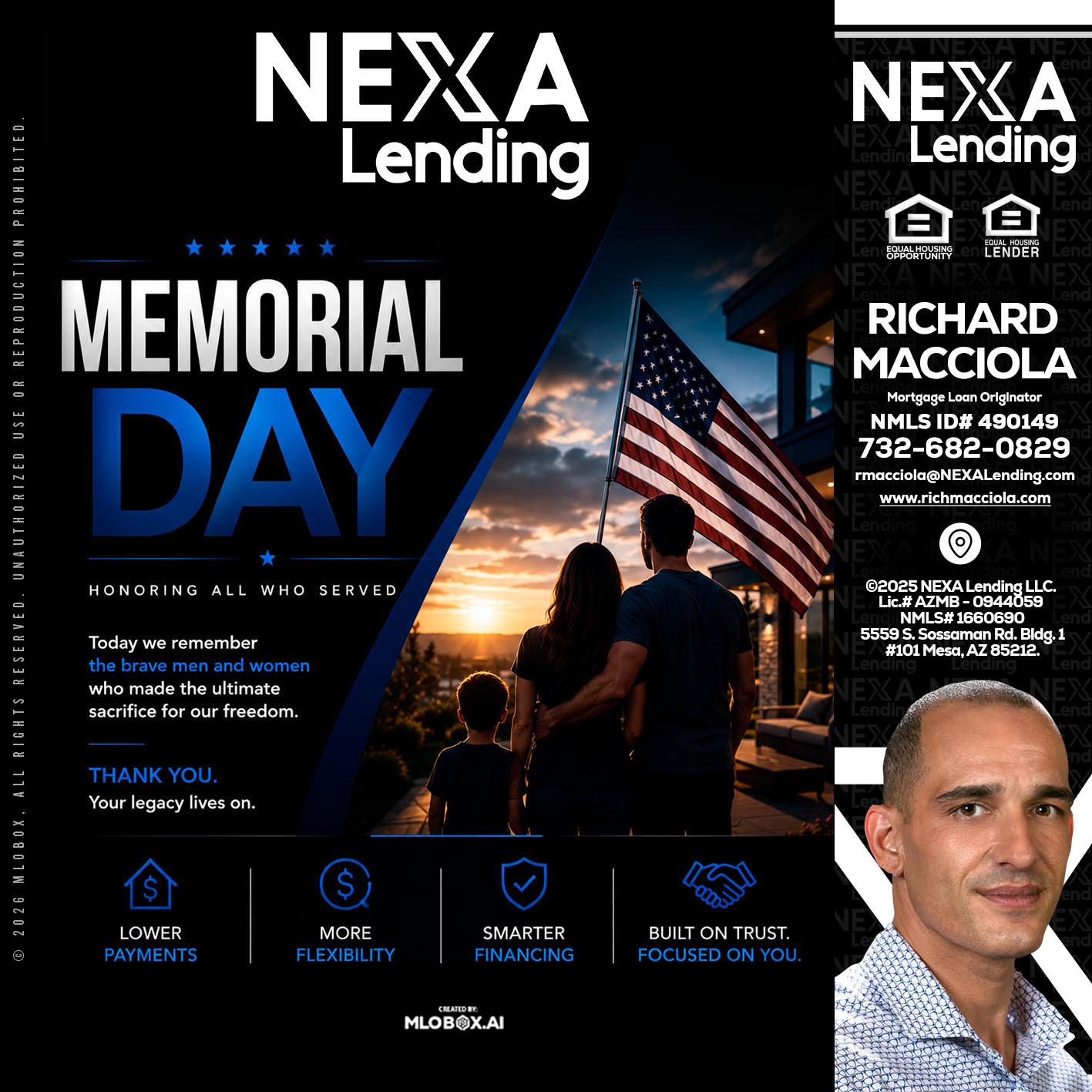 MEMORIAL DAY - Richard Macciola -Mortgage Loan Originator