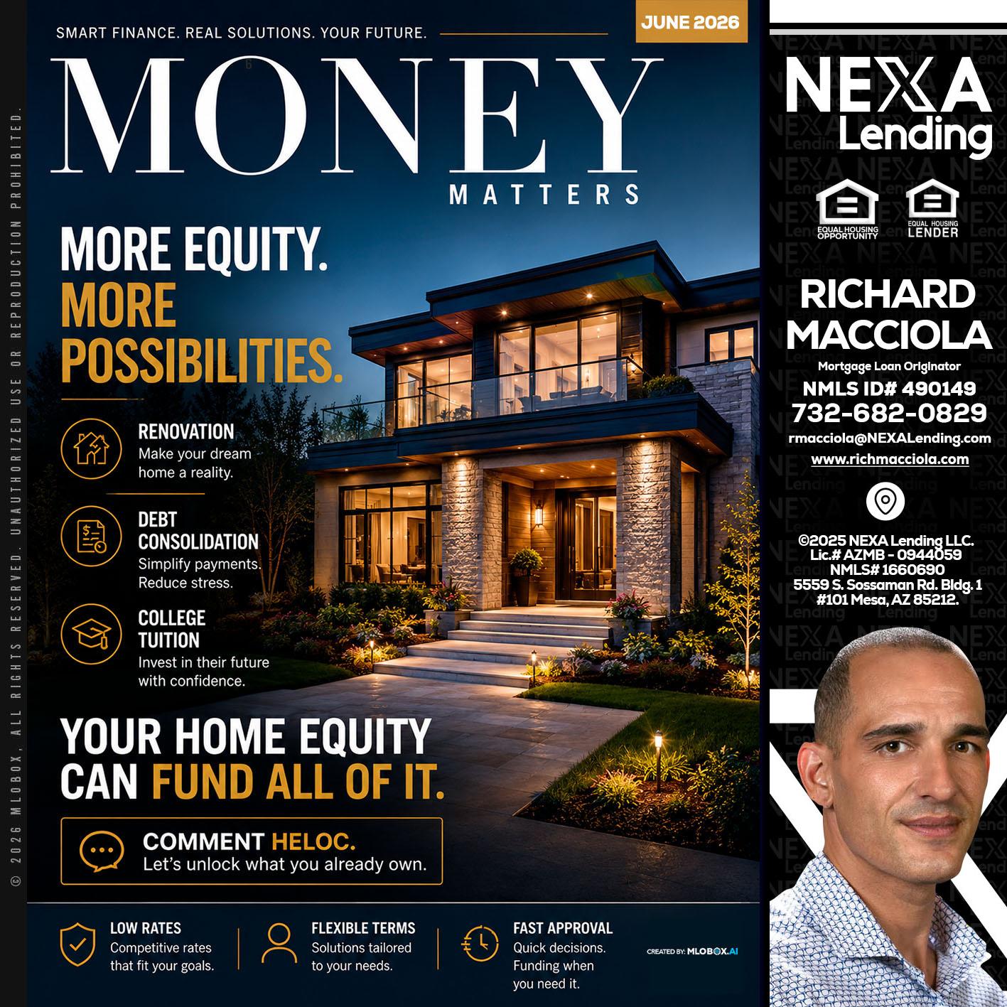 MONEY MATTERS - Richard Macciola -Mortgage Loan Originator