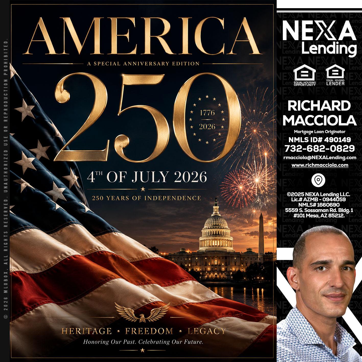 AMERICA 250 TH - Richard Macciola -Mortgage Loan Originator