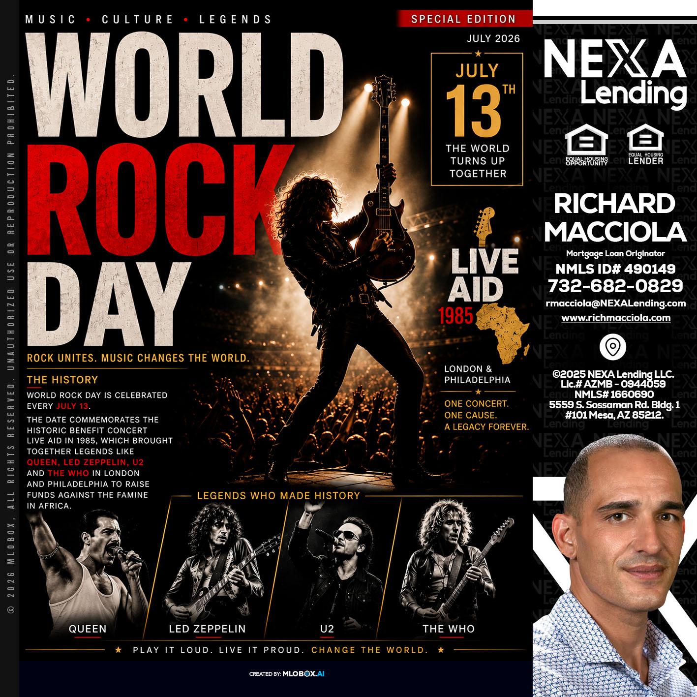 WORLD ROCK MUSIC DAY - Richard Macciola -Mortgage Loan Originator