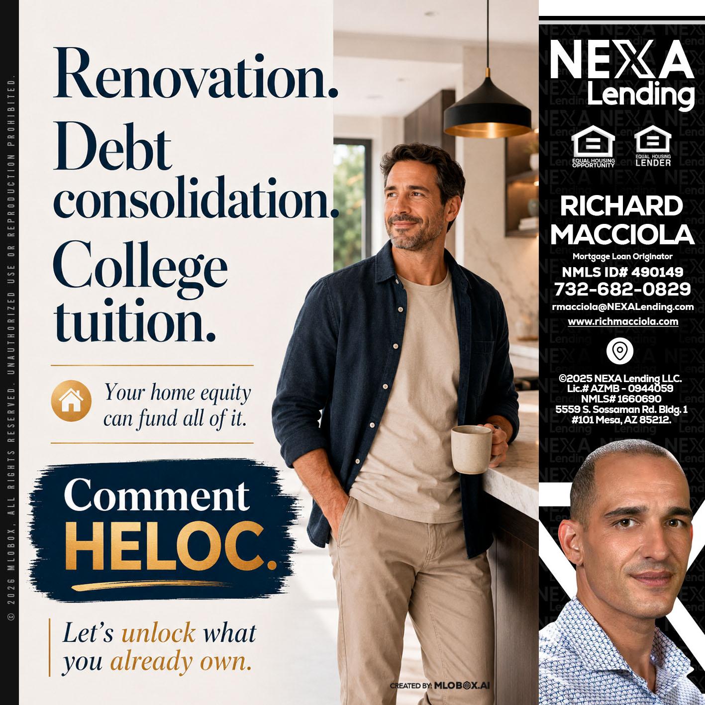 RENOVATION DEBT - Richard Macciola -Mortgage Loan Originator