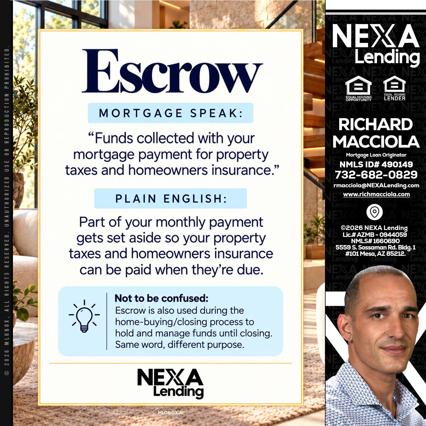 ESCROW - Richard Macciola -Mortgage Loan Originator