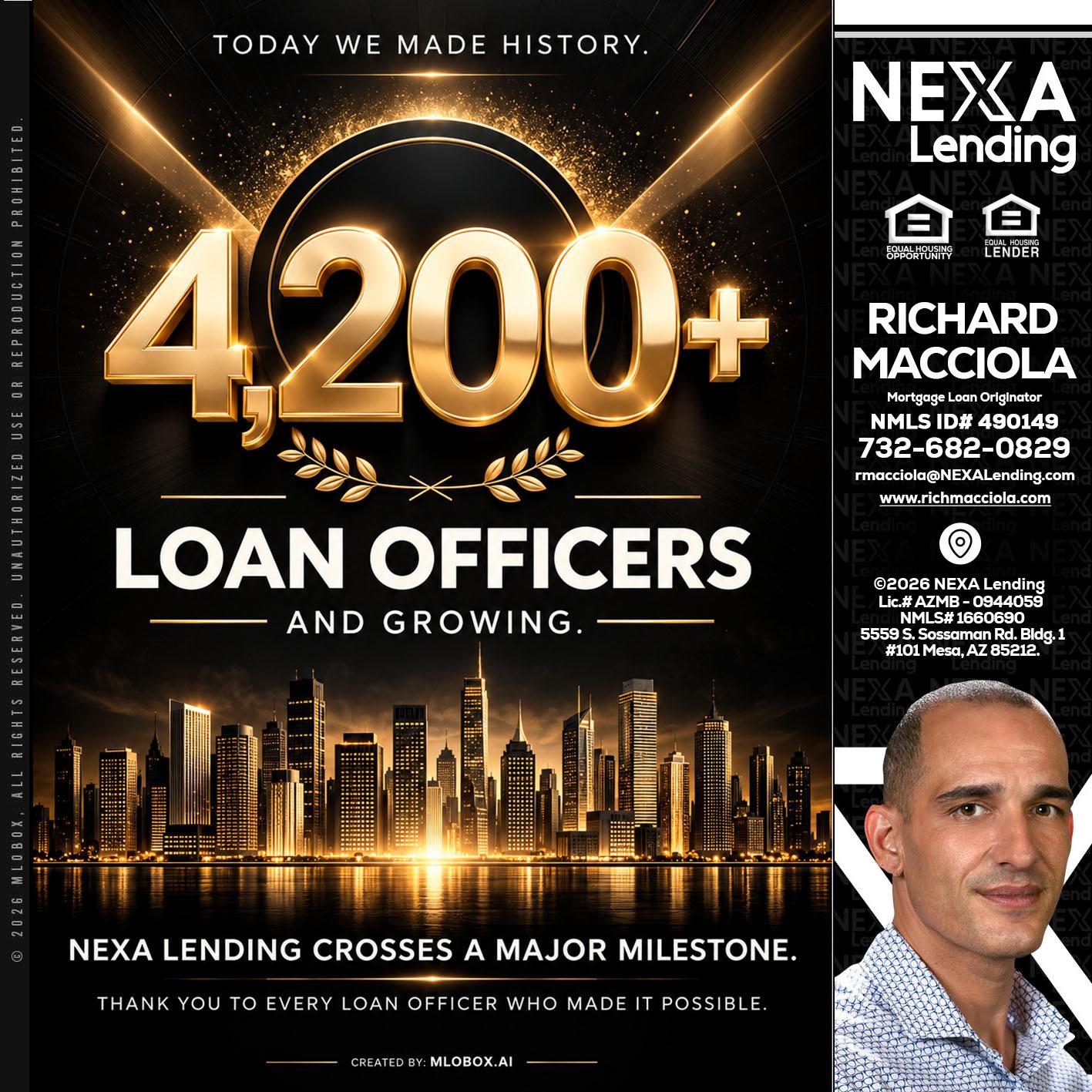4200+. MLOs - Richard Macciola -Mortgage Loan Originator