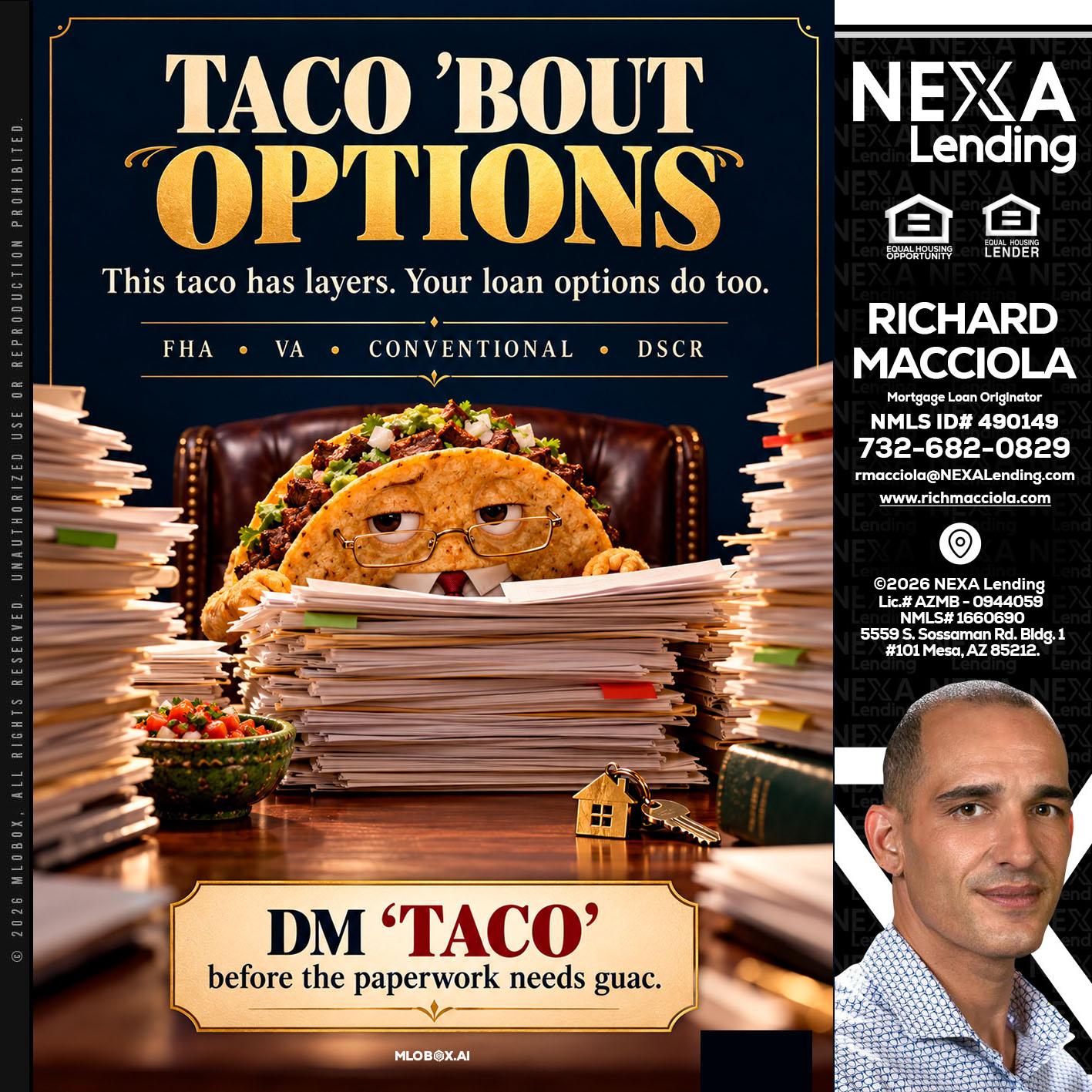 TACO BOUT - Richard Macciola -Mortgage Loan Originator